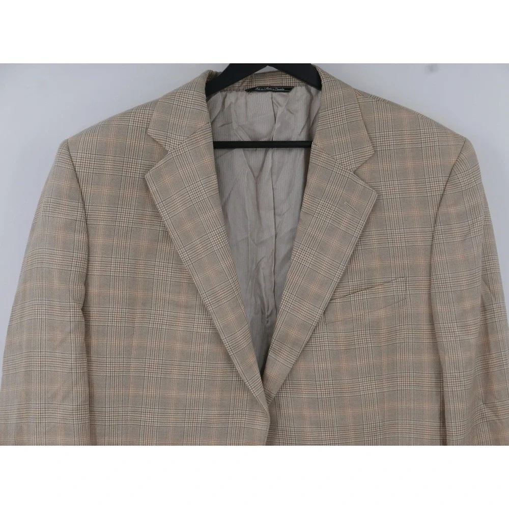Jack Victor Sport Coat Blazer Beige Plaid Cashmere Silk Loro Piana Men's 46L